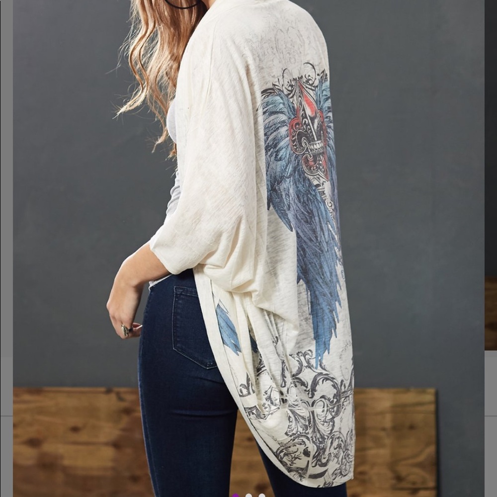 Casa Lee-White cardigan-multi-color Fleur de Lis decor Super soft-new in bag WOT